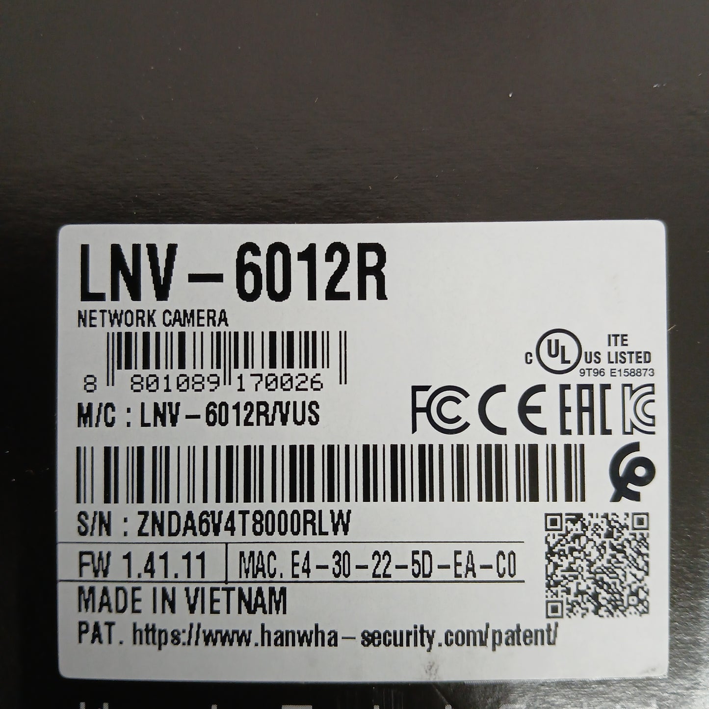 Wisenet Network Camera Network Camera LNV-6012R Unclaimed