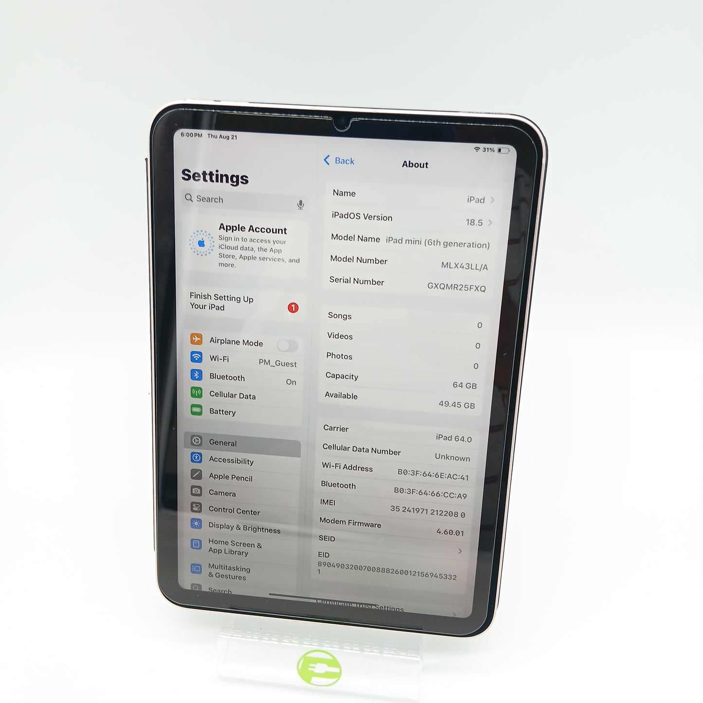 Unlocked Apple iPad Mini 6th Gen 256GB 18.6 Pink MLX43LL/A