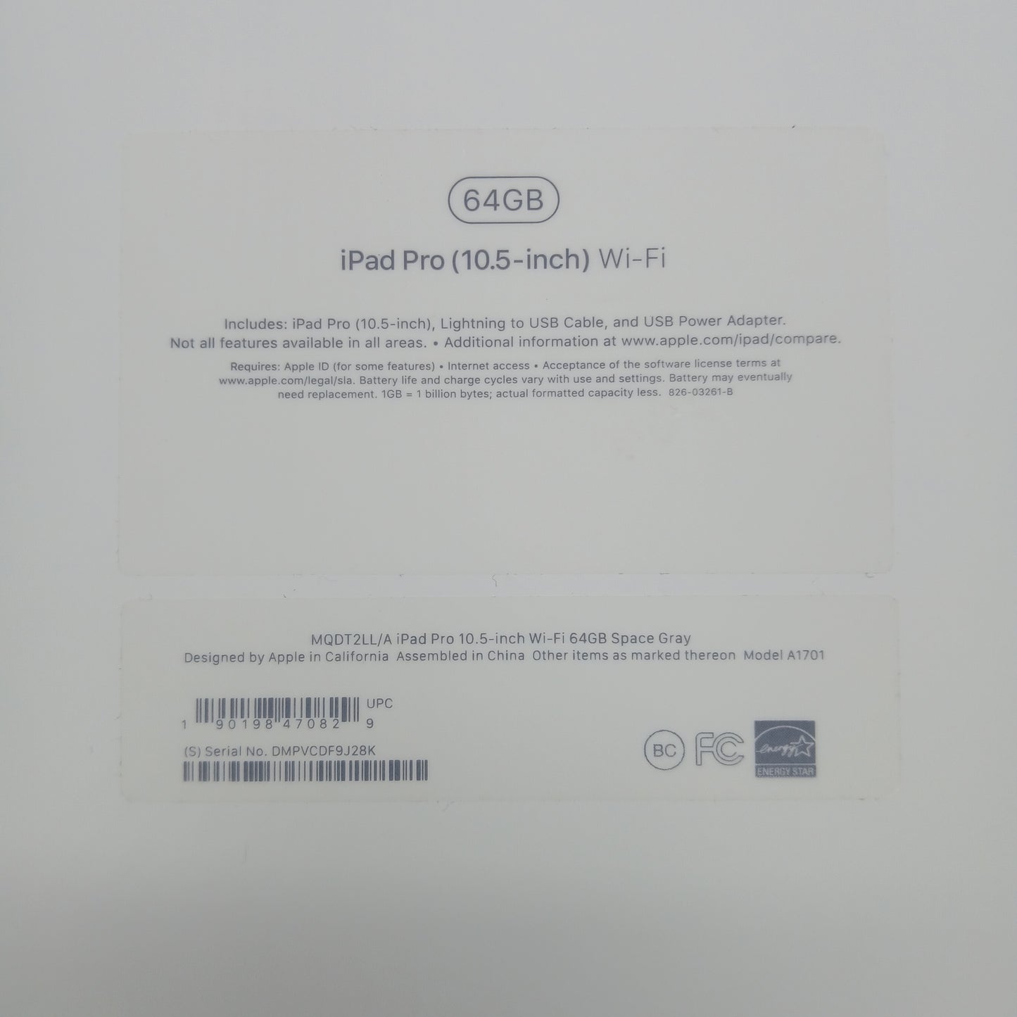 WiFi Only Apple iPad Pro 10.5" 64GB 17.7.5 Space Gray MQDT2LL/A