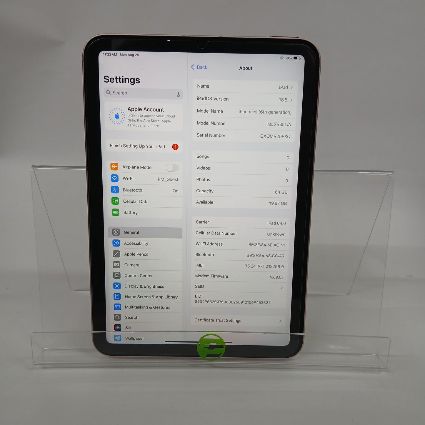 Unlocked Apple iPad Mini 6th Gen 64GB Pink MLX43LL/A