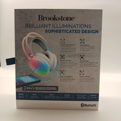 BROOKSTONE FREE STYLE GLOW WIRELESS LED HEADPHONES 10H TOTAL PLAY TIME