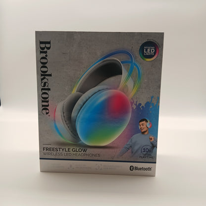 BROOKSTONE FREE STYLE GLOW WIRELESS LED HEADPHONES 10H TOTAL PLAY TIME